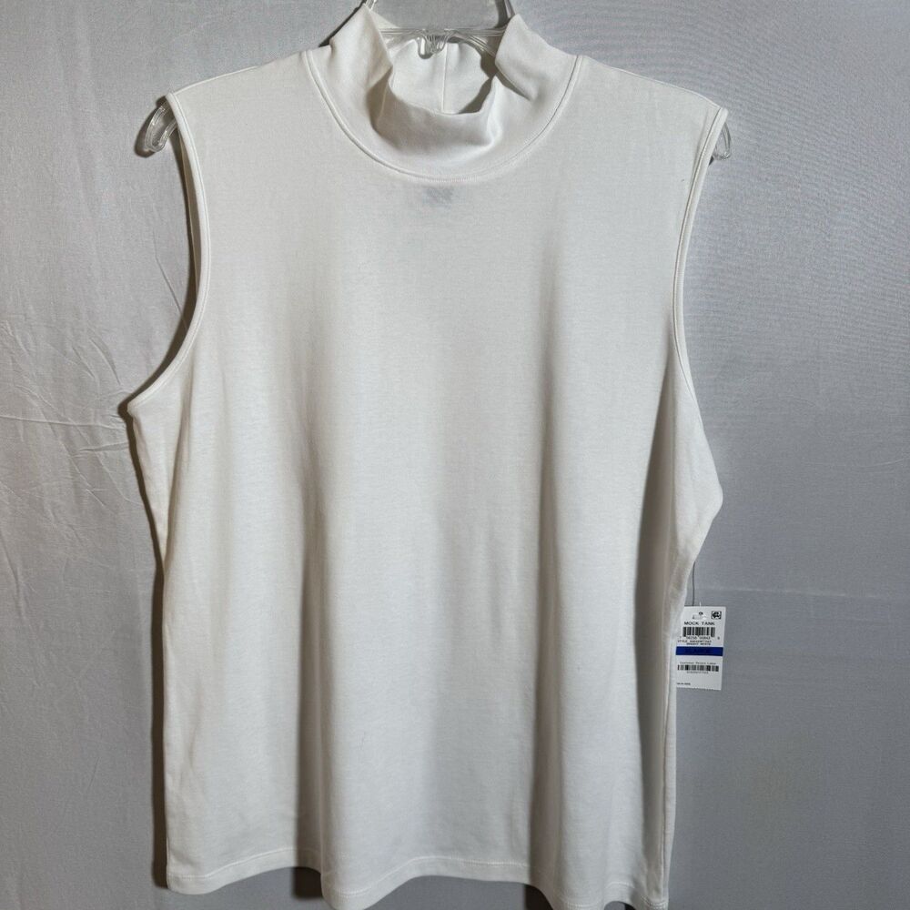 Karen Scott White Mock Neck Tank XL Sleeveless Cotton Blend Career Casual NWT